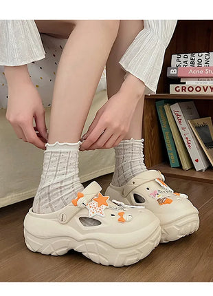 Women's Summer Beach Clogs with Adorable Cartoon Accents, Breathable Hollow Out Design, Lightweight and Comfy