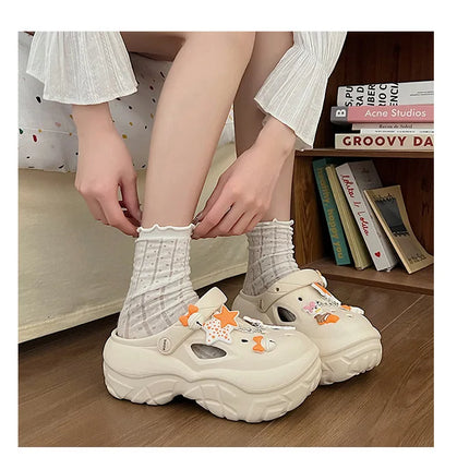 Women's Summer Beach Clogs with Adorable Cartoon Accents, Breathable Hollow Out Design, Lightweight and Comfy