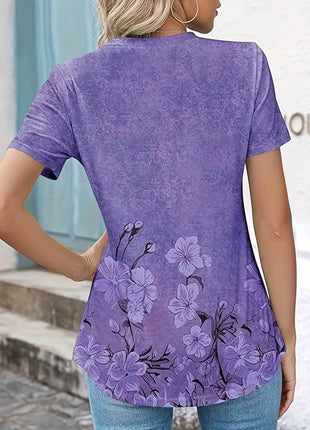 Womens Tunic Tops V Neck Shirts Short Sleeve Puff Pleated Casual Blouses Puff Pleated Work Blouse - MimiStylez