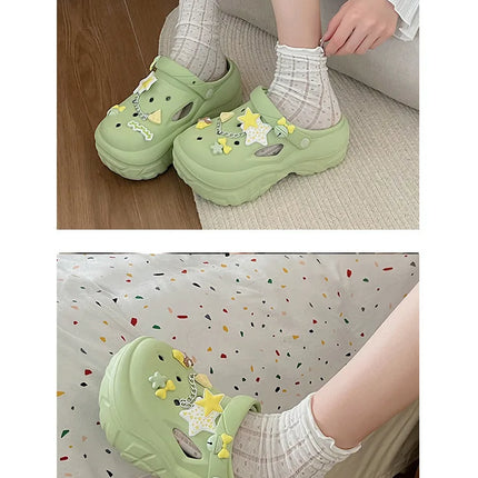 Women's Summer Beach Clogs with Adorable Cartoon Accents, Breathable Hollow Out Design, Lightweight and Comfy