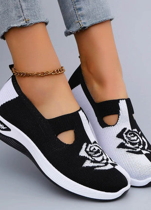 Women's Summer Breathable Mesh Flat Shoes, Women's Shoes, Casual Sneakers Shoes Black and white - MimiStylez