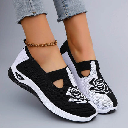 Women's Summer Breathable Mesh Flat Shoes, Women's Shoes, Casual Sneakers Shoes Black and white - MimiStylez