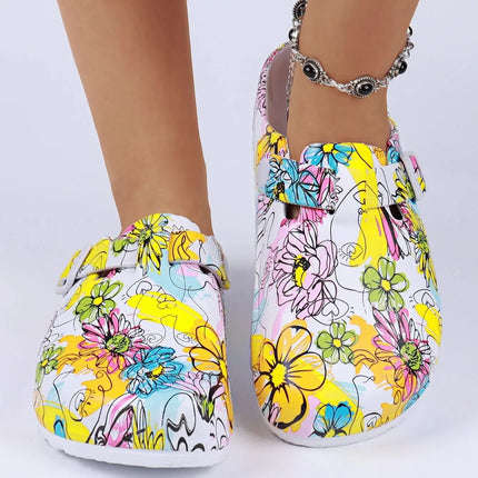 Women's Printed Garden Clogs, Summer Outdoor Sandals, Waterproof Slippers,Adjustable Slides For All Season Wear