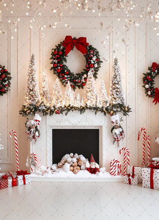 Winter Wonderland Background Banner - Pink Curtains and Snowy Christmas Tree Background