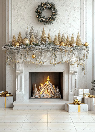 Gold Christmas Background - Glitter Xmas Tree Wreath Wooden Backdrop