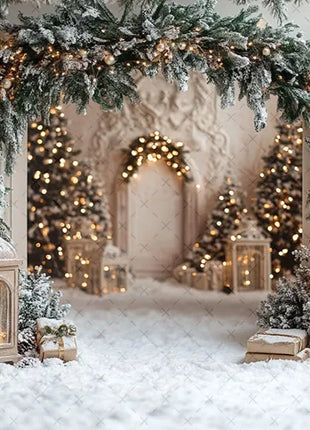 Winter Christmas Forest Glitter Arch Door Xmas Family Portrait Decor Backdrop