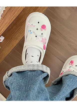 Women's Summer Beach Clogs with Adorable Cartoon Accents, Breathable Hollow Out Design, Lightweight and Comfy