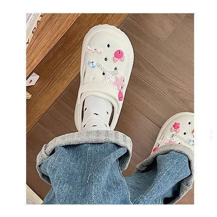 Women's Summer Beach Clogs with Adorable Cartoon Accents, Breathable Hollow Out Design, Lightweight and Comfy
