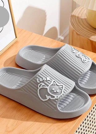 Cute Cartoon Kitten Women's Summer Slippers Indoor Bathroom Cloudy Soft Sole Non-slip Leisure Comfort Couple Home Shoes - MimiStylez