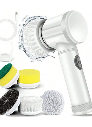 Electric Spin Scrubber, Bathroom Cordless Cleaning Brush Power Scrubber with 5 Replaceable Brush Heads, Electric Cleaning Brush