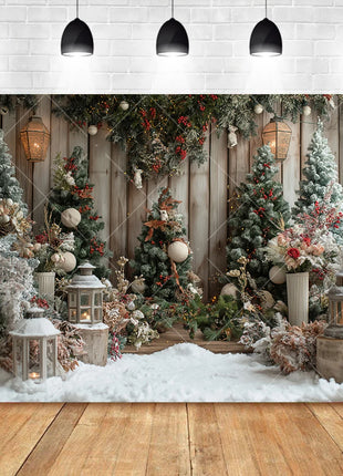 Christmas Background Custom Pine Fence Garland Christmas Tree Background