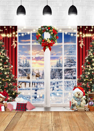 Christmas Backdrop Santa Claus Window Snow Forest Xmas Tree