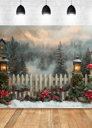 Christmas Background Custom Pine Fence Garland Christmas Tree Background