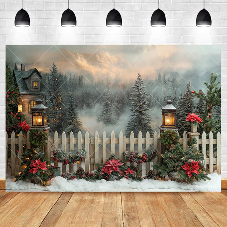 Christmas Background Custom Pine Fence Garland Christmas Tree Background