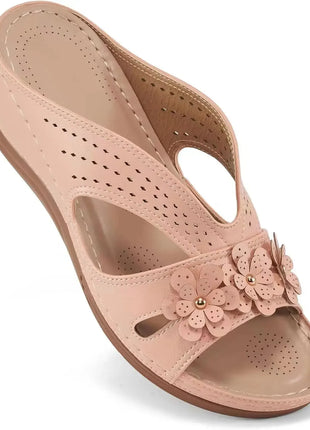 Women's Slippers Casual Flower Hollow Wedge Shoes Non-slip Sandals