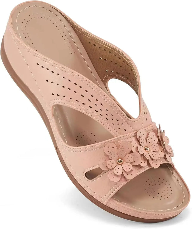 Women's Slippers Casual Flower Hollow Wedge Shoes Non-slip Sandals