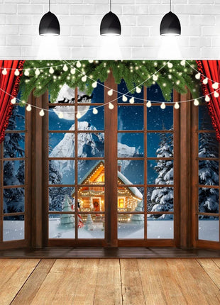 Christmas Backdrop Santa Claus Window Snow Forest Xmas Tree