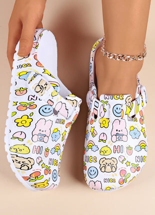 Adorable Womens Cartoon Print Clogs - Adjustable Buckle Belt, Non-Slip Soles, Closed Toe Comfort