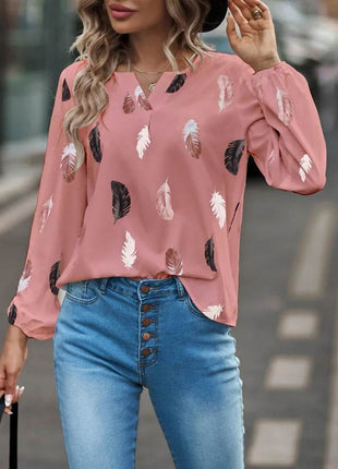 Woman Blouse Shirts For Women Stylish Top long Sleeve Feather Pattern Female Tops Elegant Chiffon Mujer Woman Clothes - MimiStylez