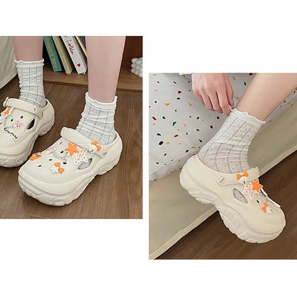 Women's Summer Beach Clogs with Adorable Cartoon Accents, Breathable Hollow Out Design, Lightweight and Comfy