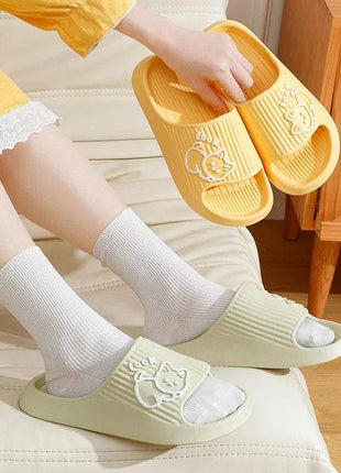 Cute Cartoon Kitten Women's Summer Slippers Indoor Bathroom Cloudy Soft Sole Non-slip Leisure Comfort Couple Home Shoes - MimiStylez