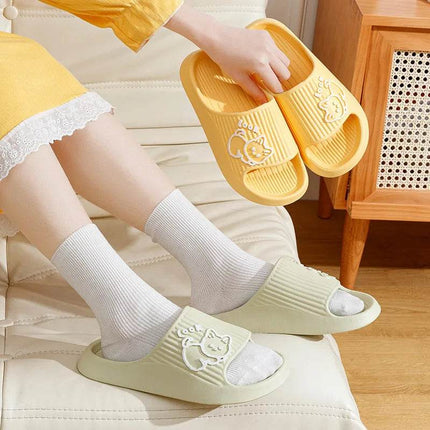 Cute Cartoon Kitten Women's Summer Slippers Indoor Bathroom Cloudy Soft Sole Non-slip Leisure Comfort Couple Home Shoes - MimiStylez