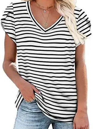 Loose Short Sleeve V-Neck Printed Womens Half Sleeve T-Shirt - MimiStylez