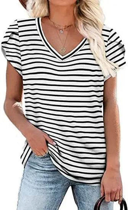 Loose Short Sleeve V-Neck Printed Womens Half Sleeve T-Shirt - MimiStylez