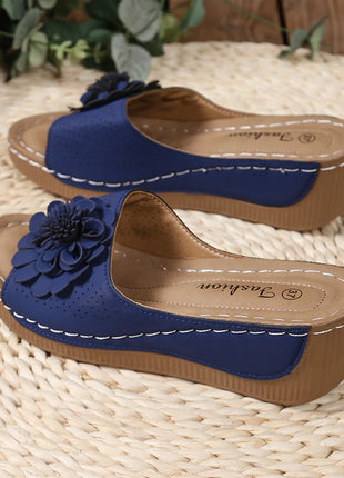 Flower Decor Women Wedge Thick Bottom Platform Sandals Anti Slip Shoes