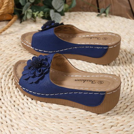 Flower Decor Women Wedge Thick Bottom Platform Sandals Anti Slip Shoes