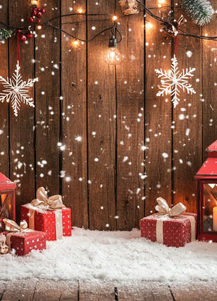 Gold Christmas Background - Glitter Xmas Tree Wreath Wooden Backdrop