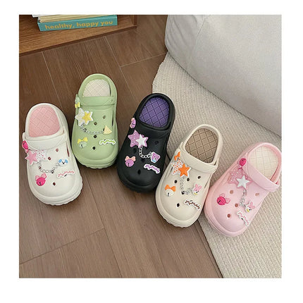 Women's Summer Beach Clogs with Adorable Cartoon Accents, Breathable Hollow Out Design, Lightweight and Comfy
