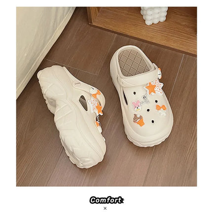 Women's Summer Beach Clogs with Adorable Cartoon Accents, Breathable Hollow Out Design, Lightweight and Comfy