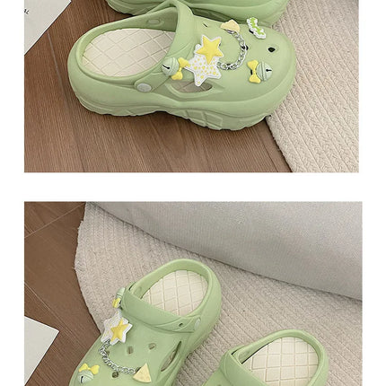 Women's Summer Beach Clogs with Adorable Cartoon Accents, Breathable Hollow Out Design, Lightweight and Comfy