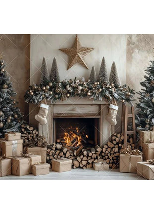 Christmas Background Xmas Tree Garland Fireplace Christmas Backdrops