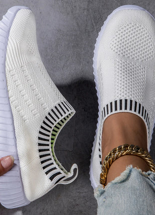 Women's Breathable Knit Sneakers, Casual Lace Up Outdoor Shoes, Lightweight Mesh Low Top Shoes