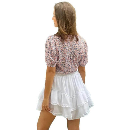 Womens Tunic Tops V Neck Shirts Short Sleeve Puff Pleated Casual Blouses Puff Pleated Work Blouse - MimiStylez