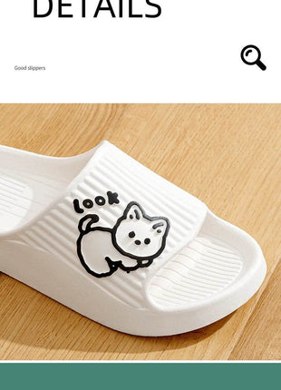 Cute Cartoon Kitten Women's Summer Slippers Indoor Bathroom Cloudy Soft Sole Non-slip Leisure Comfort Couple Home Shoes - MimiStylez
