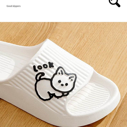 Cute Cartoon Kitten Women's Summer Slippers Indoor Bathroom Cloudy Soft Sole Non-slip Leisure Comfort Couple Home Shoes - MimiStylez
