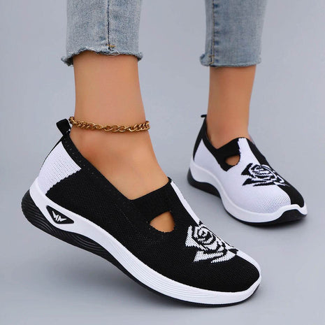Women's Summer Breathable Mesh Flat Shoes, Women's Shoes, Casual Sneakers Shoes Black and white - MimiStylez