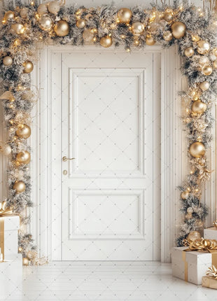 Gold Christmas Background - Glitter Xmas Tree Wreath Wooden Backdrop