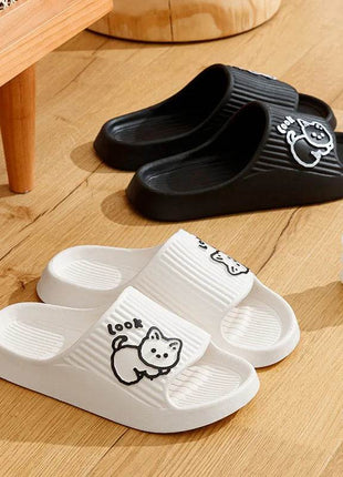 Cute Cartoon Kitten Women's Summer Slippers Indoor Bathroom Cloudy Soft Sole Non-slip Leisure Comfort Couple Home Shoes - MimiStylez