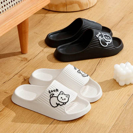 Cute Cartoon Kitten Women's Summer Slippers Indoor Bathroom Cloudy Soft Sole Non-slip Leisure Comfort Couple Home Shoes - MimiStylez