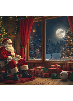 Christmas Backdrop Winter Window Xmas Tree Snowy Night Teddy Bear Christmas Backdrop