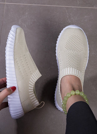 Women's Breathable Knit Sneakers, Casual Lace Up Outdoor Shoes, Lightweight Mesh Low Top Shoes