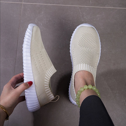 Women's Breathable Knit Sneakers, Casual Lace Up Outdoor Shoes, Lightweight Mesh Low Top Shoes