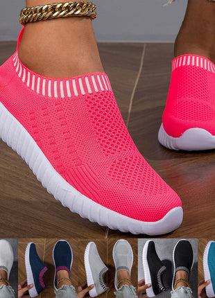 Women's Breathable Knit Sneakers, Casual Lace Up Outdoor Shoes, Lightweight Mesh Low Top Shoes