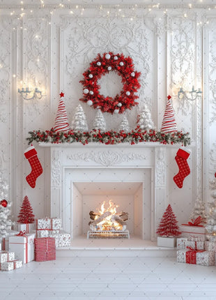 Winter Wonderland Background Banner - Pink Curtains and Snowy Christmas Tree Background