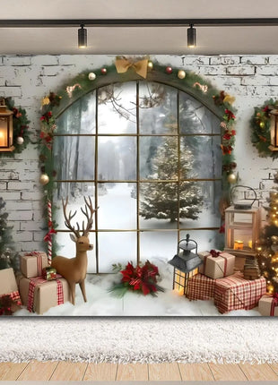 Christmas Backdrop Xmas Tree Fireplace Gift Winter Window Christmas Background