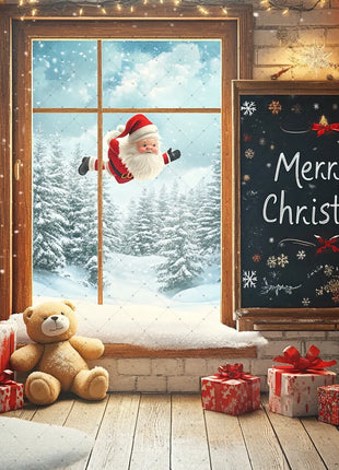 Winter Wonderland Background Banner - Pink Curtains and Snowy Christmas Tree Background